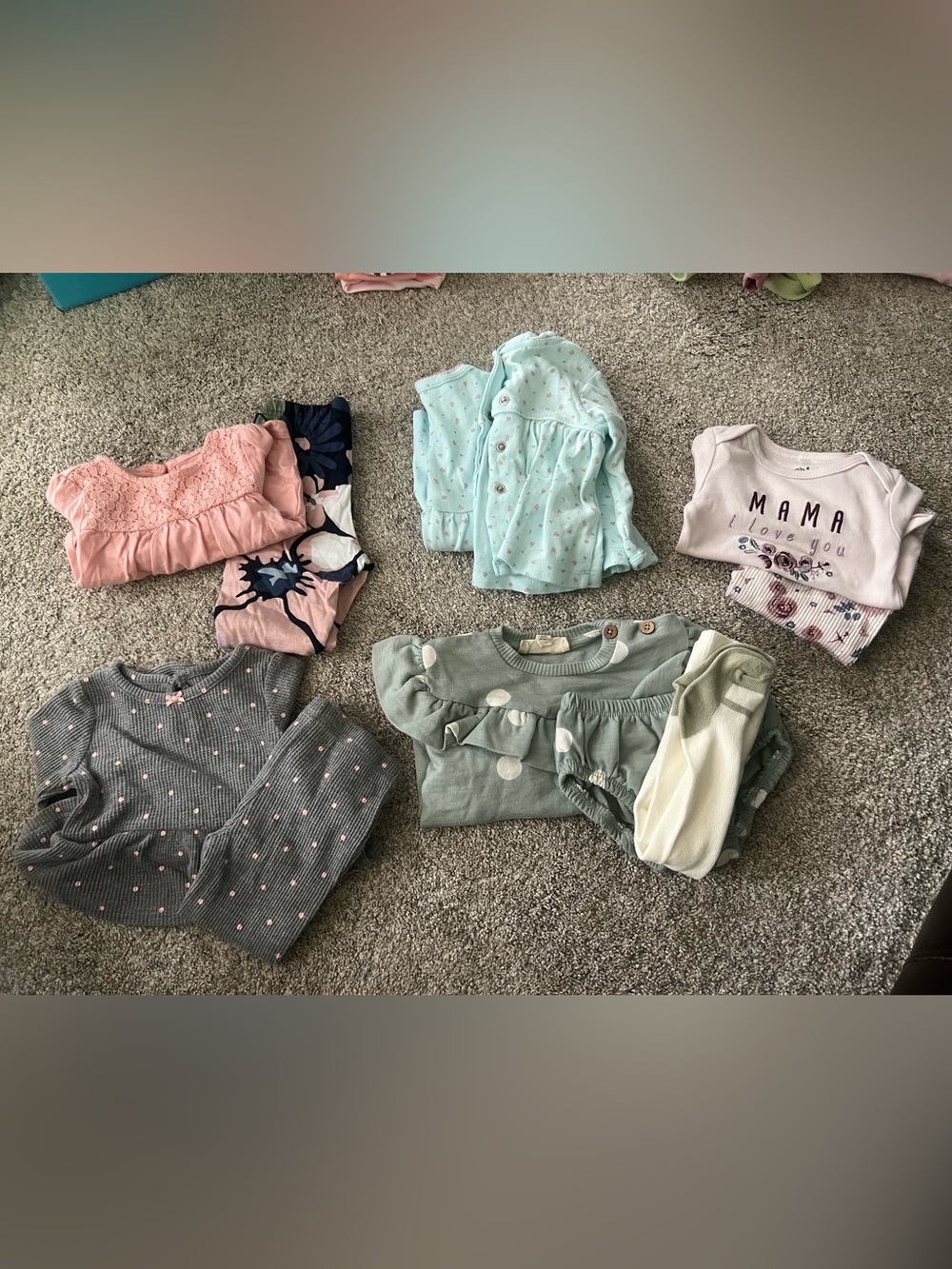 Jessica Simpson Girls Sage Green and Gray Polka Dot Pajama Sets